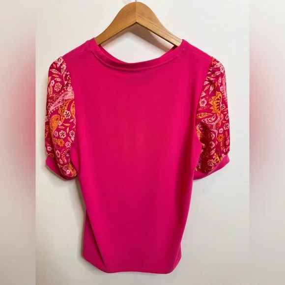 CeCe Pink Top with Orange Paisley Sleeves - Picture 2 of 3